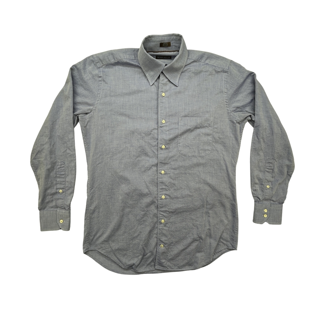 Peter Millar Shirt Mens Medium Button Down Blue Long Sleeve 100% Cotton Classic